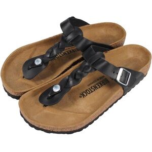 Women Birkenstock Gizeh Braided Black Oiled Leather Sandals Size US 6 EU 37 NEW